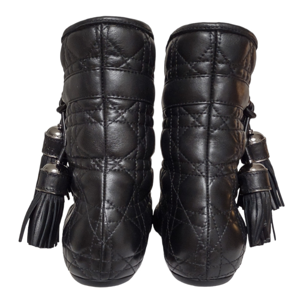 DIOR Quilted Black Leather Ankle Boots Size 8.5 Moto Luxury Tassels Edgy Fall - Picture 6 of 8